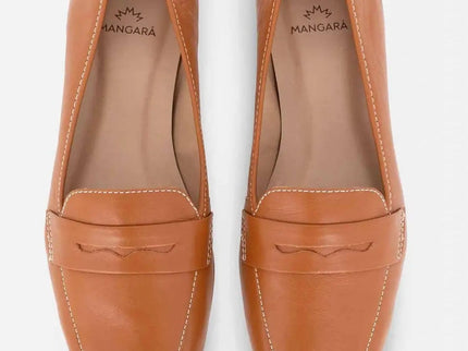 Cipó Beige Leder-Loafer mit eckiger Spitze – Flach