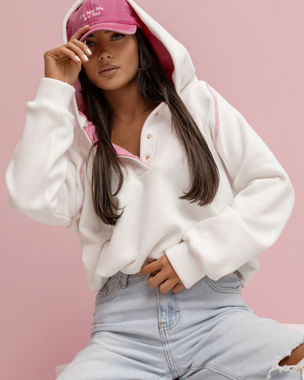 LA BALANCIA | LOOM Fleece-Sweater | Ecru mit Rosa