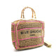 Rive Gauche Paris woven straw tote with pink trim and bamboo handles, luxury designer handbag