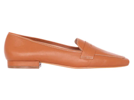 Cipó Beige Leder-Loafer mit eckiger Spitze – Flach