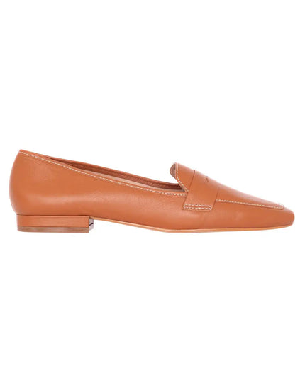 Cipó Beige Leder-Loafer mit eckiger Spitze – Flach