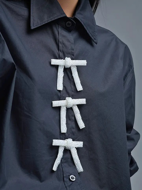 Oversize 3/4-Ärmel-Popeline-Hemd mit Knopfdetail schwarz