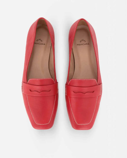 Cipó Beige Leder-Loafer mit eckiger Spitze – Flach