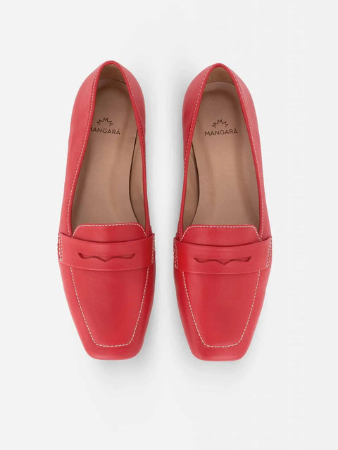 Cipó Beige Leder-Loafer mit eckiger Spitze – Flach