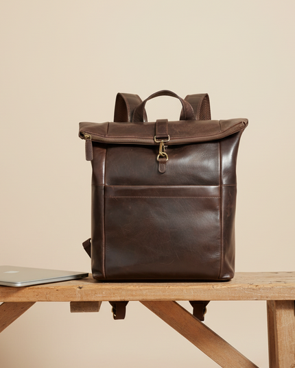 Dunkelbrauner Roll-Top-Lederrucksack – Für Laptops – IULIUS-1