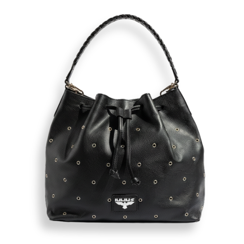 Bolso Bucket de Cuero Negro con Tachuelas – Estilo Urbano – IULIUS-0
