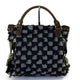 Handcrafted checkered tote bag with frayed texture and leather handles, luxury designer accessory