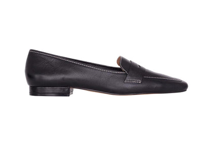 Cipó Black Leather Square-Toe Loafers – Flat