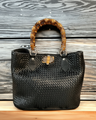 Brunocenere Geflochtene Kalbsledertasche mit Bambusgriffen – Handmade Italy