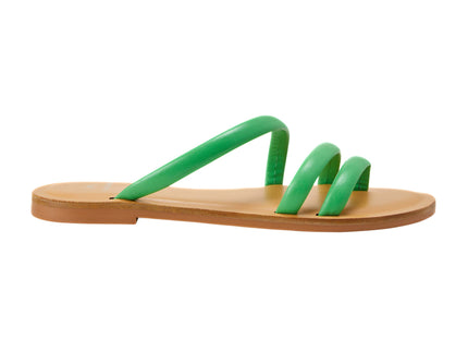 Cacau Kalbsleder-Slide-Sandale Grün – Drei Riemen