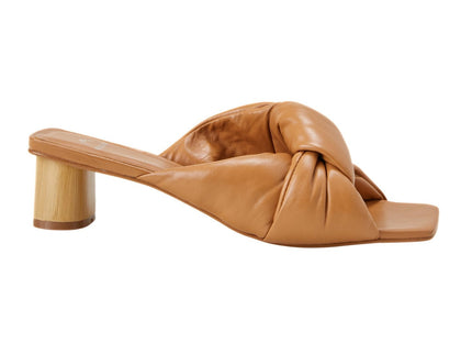 Carobá Caramel Leather Mules – 4.5cm Cylindrical Block Heel