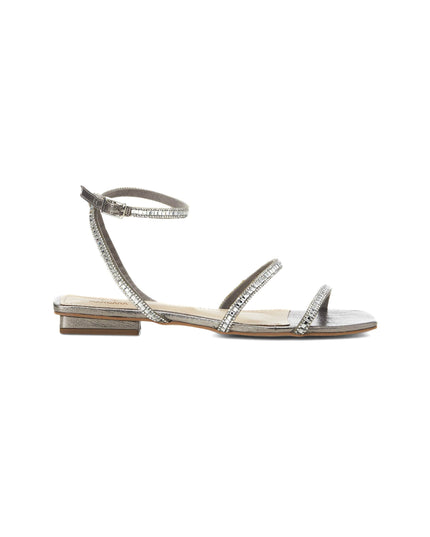 Aroeira Leder-Sandale Silber – Kristallriemen Flach