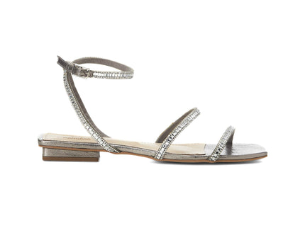 Aroeira Leder-Sandale Silber – Kristallriemen Flach