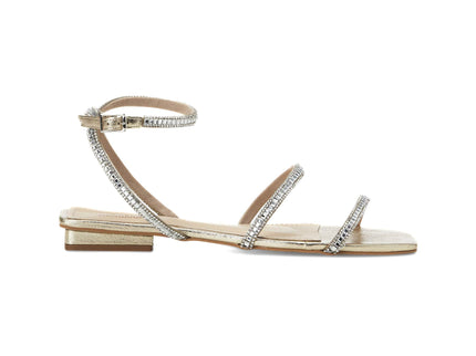 Aroeira Leder-Sandale Gold – Kristallriemen Flach