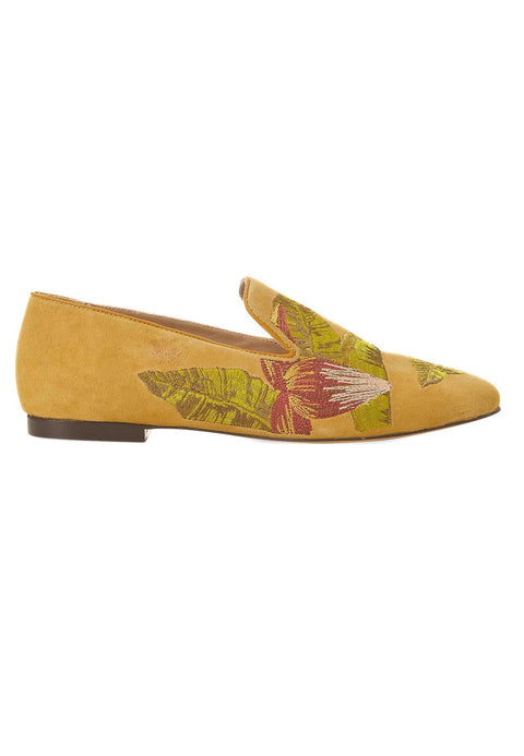 Green Suede Embroidered Loafers – Elegant Women’s Flat Shoes-4