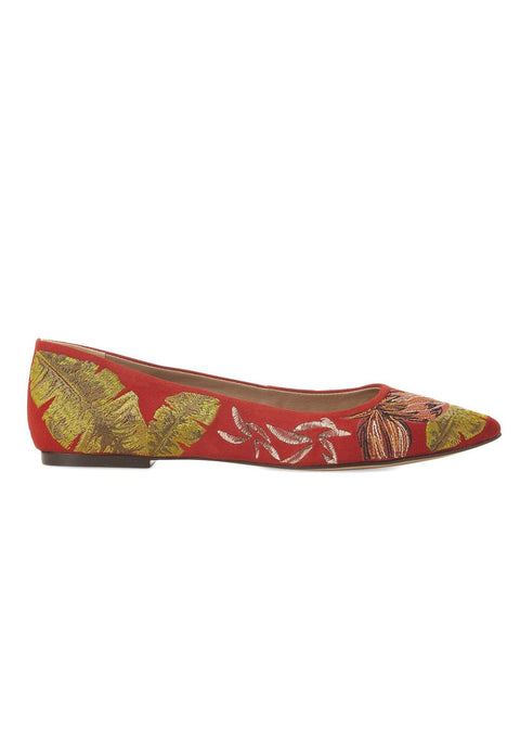 Red Suede Embroidered Ballerinas – Elegant Women’s Flat Shoes-0