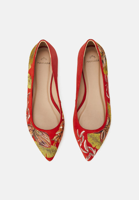 Red Suede Embroidered Ballerinas – Elegant Women’s Flat Shoes-1