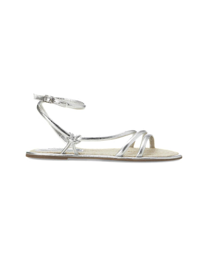 Angico Leder-Riemchensandale Silber – Flach