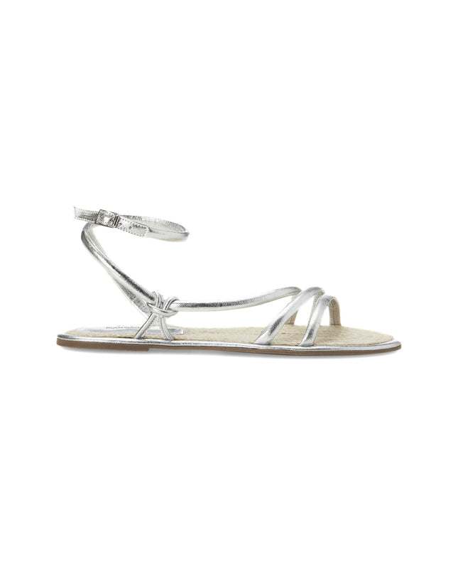 Angico Leder-Riemchensandale Silber – Flach