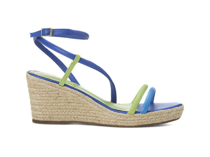 Romã Leder-Espadrille Blau mit Jute-Keilabsatz