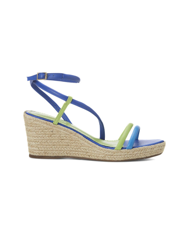 Romã Leder-Espadrille Blau mit Jute-Keilabsatz