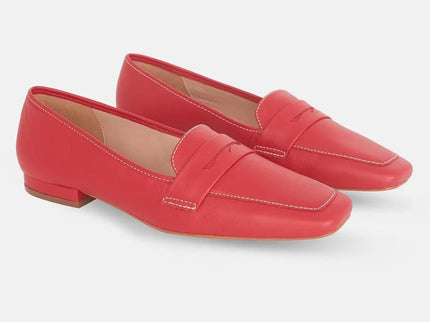 Cipó Beige Leder-Loafer mit eckiger Spitze – Flach