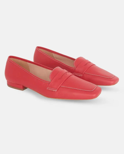 Cipó Beige Leder-Loafer mit eckiger Spitze – Flach