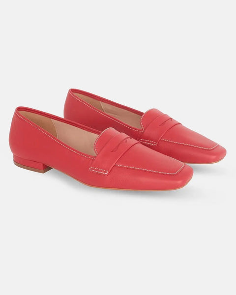 Cipó Beige Leder-Loafer mit eckiger Spitze – Flach