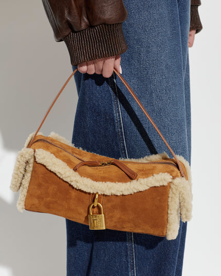 Balmain | Pulse Small Wildleder-Schultertasche | Cognac