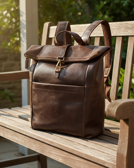 Dunkelbrauner Roll-Top-Lederrucksack – Für Laptops – IULIUS-3