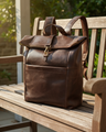 Dark brown roll-top leather backpack – For laptops – IULIUS