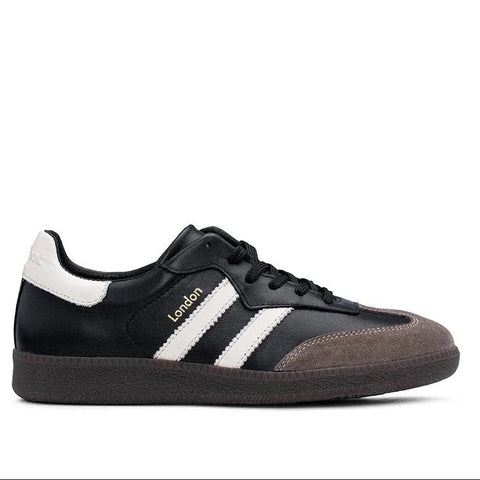 Black and white London sneaker with brown suede toe, classic retro design for urban style