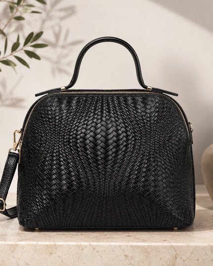 ZEEN | NOA Ledertasche mit geprägtem Flechtmuster | Schwarz