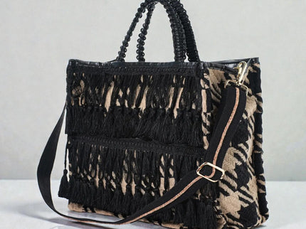 Cristina 20 – Large shopper bag with houndstooth pattern and trim 