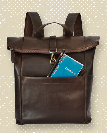 Dunkelbrauner Roll-Top-Lederrucksack – Für Laptops – IULIUS-2