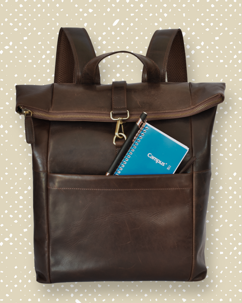 Dunkelbrauner Roll-Top-Lederrucksack – Für Laptops – IULIUS-2