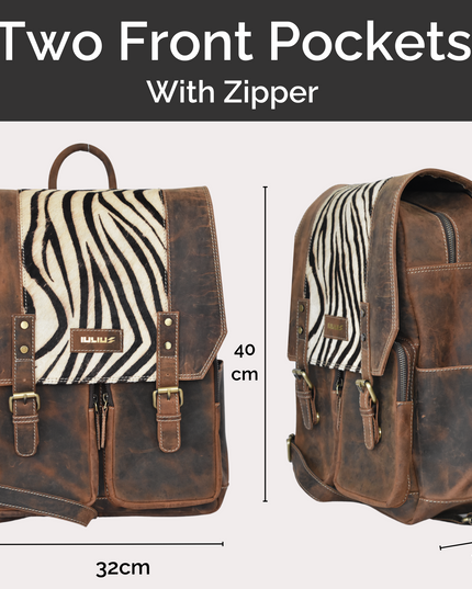 Mochila de Cuero Full Grain con Solapa Animal Print – Portátil 15,6” – IULIUS-2