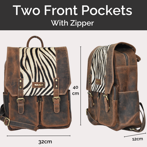 Mochila de Cuero Full Grain con Solapa Animal Print – Portátil 15,6” – IULIUS-2