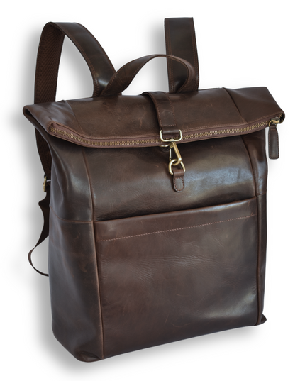 Dunkelbrauner Roll-Top-Lederrucksack – Für Laptops – IULIUS-0