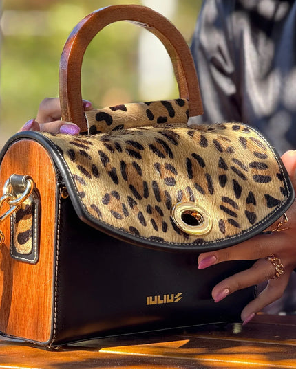 Bolso de Cuero con Solapa Leopardo y Laterales de Madera – IULIUS-1