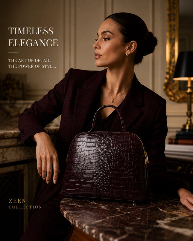 ZEEN | NOA Burgundy | Crocco-Ledertasche | Made in Italy