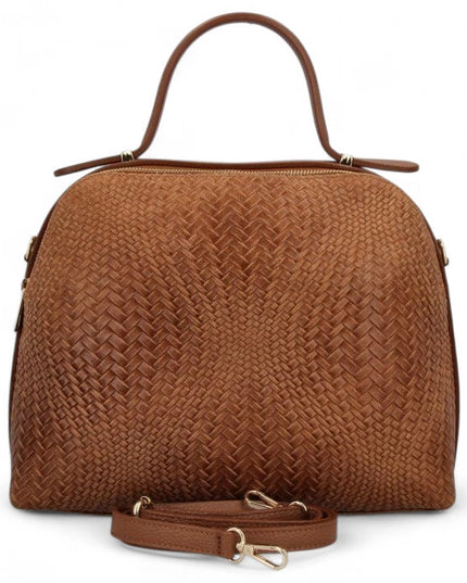 ZEEN | NOA Ledertasche mit geprägtem Flechtmuster | Camel