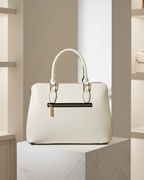 Kuppeltasche mit geometrischem Lasercut – Weiß