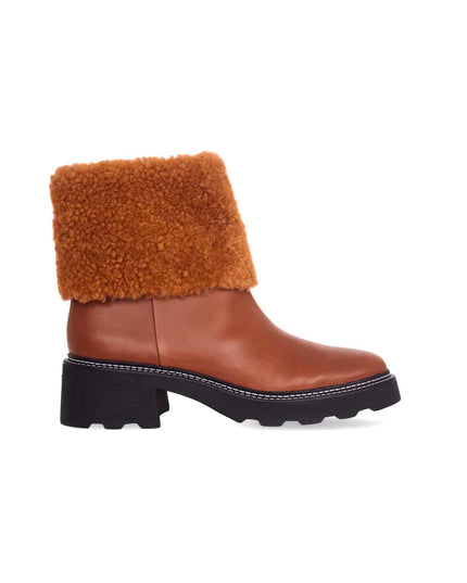ANDIRA Damen Leder Ankle Boots | Brown | Shearling & Lug Sole