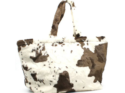 Luxury cowhide tote bag with brown and white pattern, handcrafted designer accessory