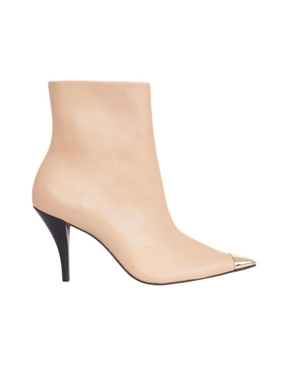 Inga Damen Leder Ankle Boots | Beige | 8.7cm Pointed-Toe | Mangará Atelier