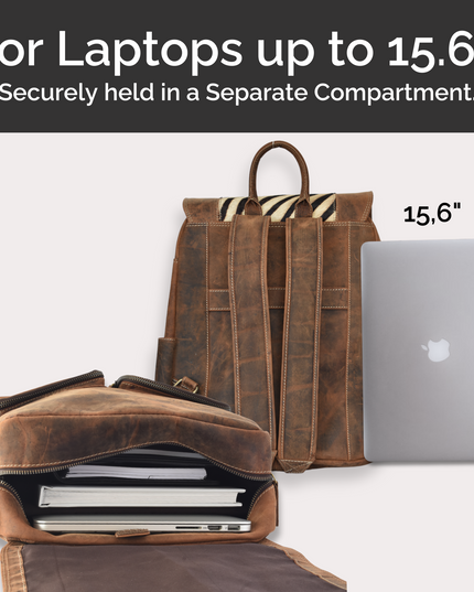 Mochila de Cuero Full Grain con Solapa Animal Print – Portátil 15,6” – IULIUS-3
