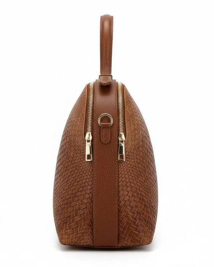 ZEEN | NOA Ledertasche mit geprägtem Flechtmuster | Camel