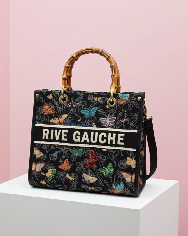 Sac à main RIVE GAUCHE à motif papillons et fleurs