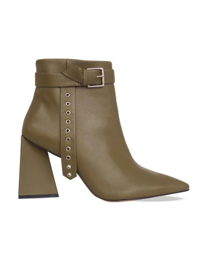 Salvia Green Leather Heeled Ankle Boots – Pointed Toe Elegant Design-0